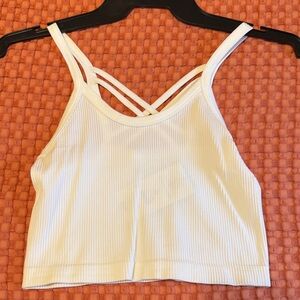 No Boundaries Cream Ribbed Strappy Crop Top